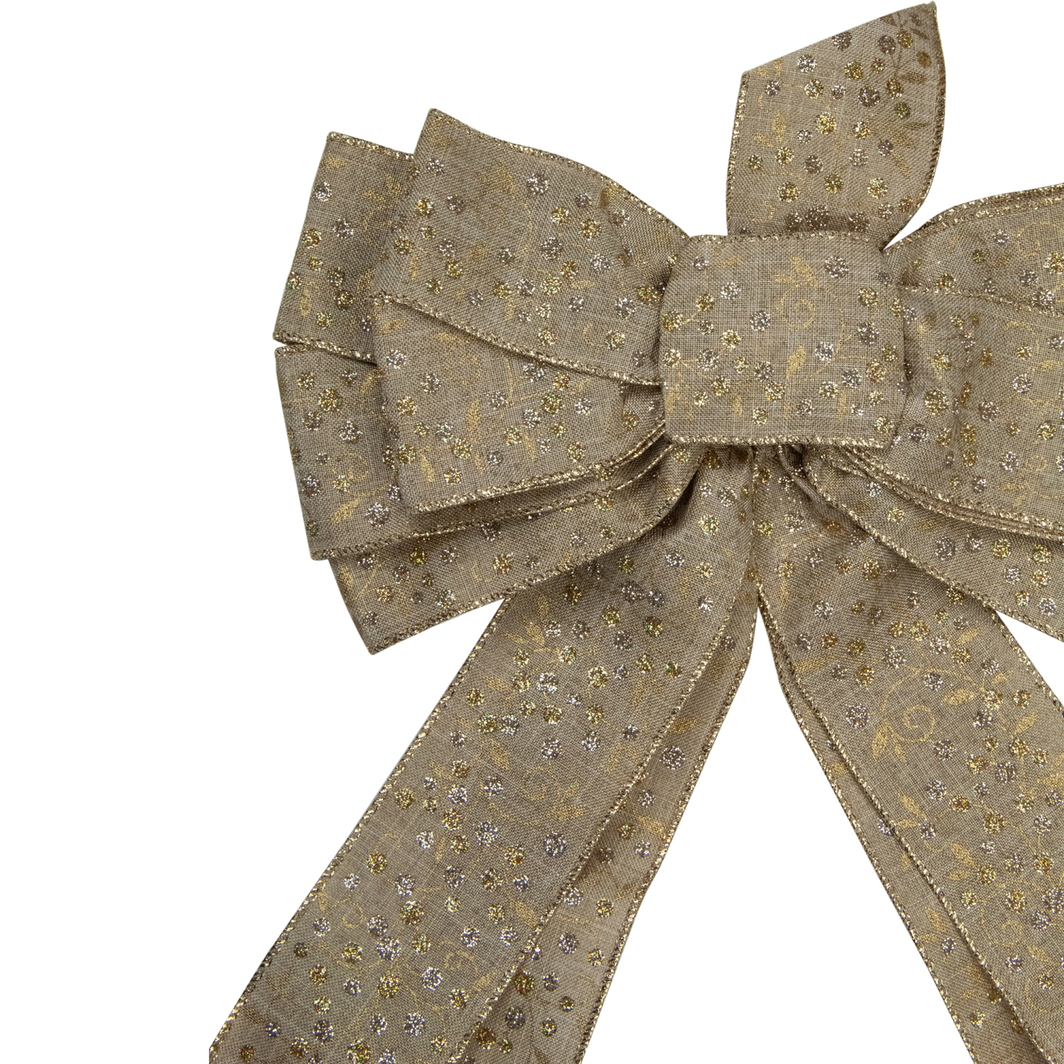 12" x 25" Burlap and Gold 10 Loop Christmas Bow Decoration