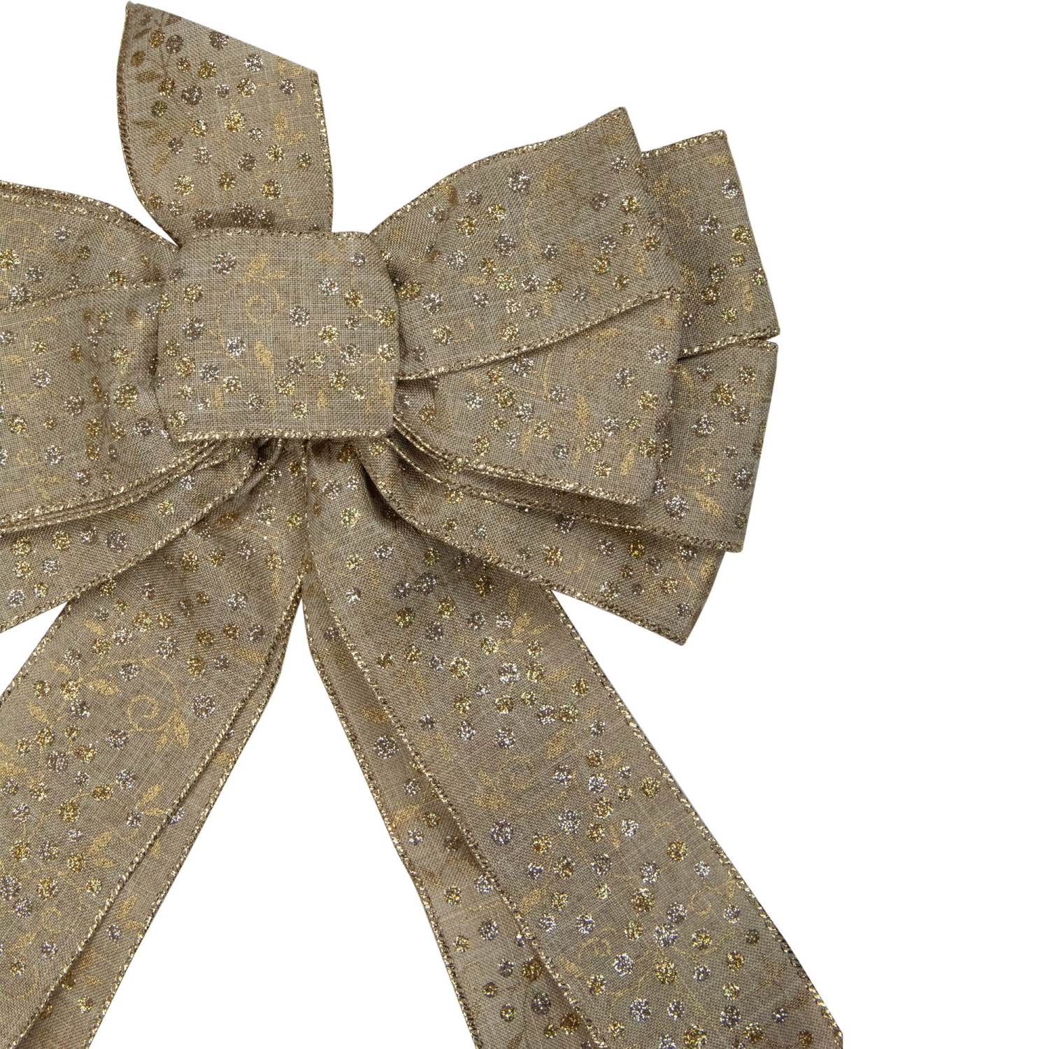 12" x 25" Burlap and Gold 10 Loop Christmas Bow Decoration