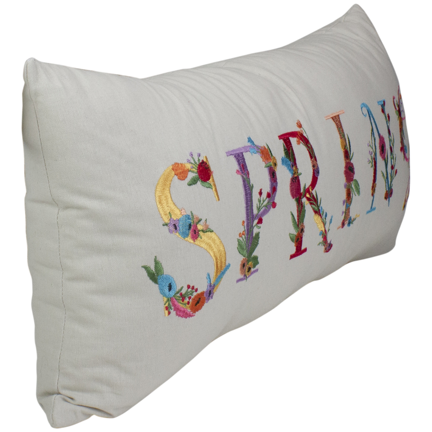 Coussin décoratif brodé à motif floral, blanc cassé, 23 po