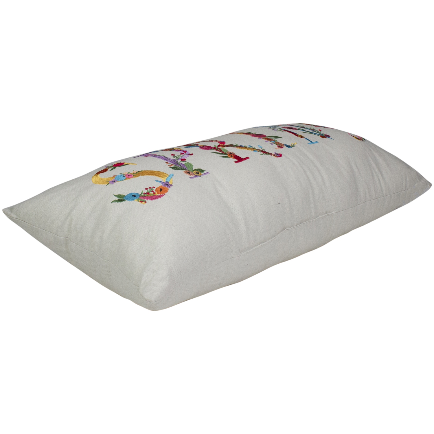 Coussin décoratif brodé à motif floral, blanc cassé, 23 po