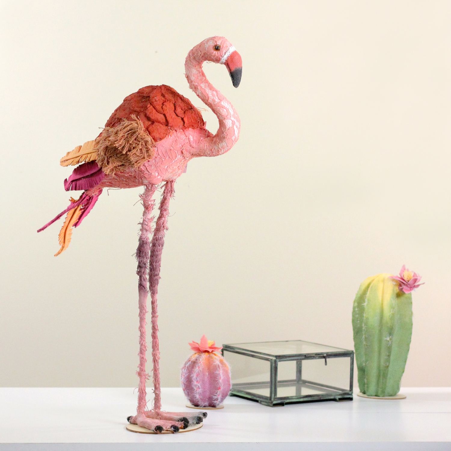 21.5" Tropical Textured Pink Flamingo Table Top Decoration