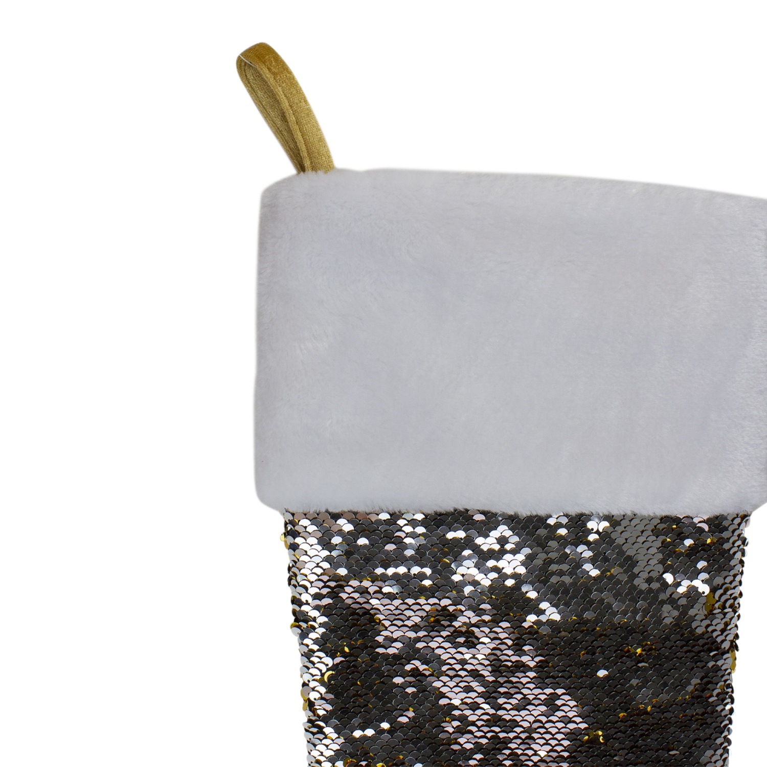 Bas de Noël réversible à paillettes, 22.75 po, doré et argenté