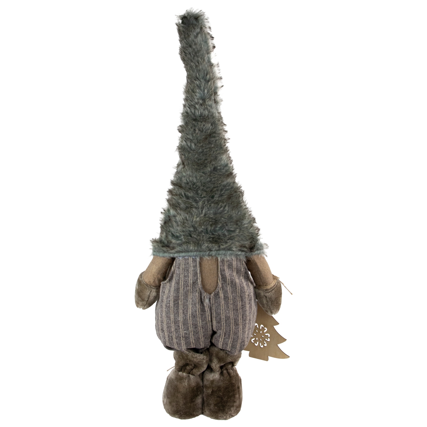 33" Gray and White Woodland Gnome with Striped Pants Christmas Figurine