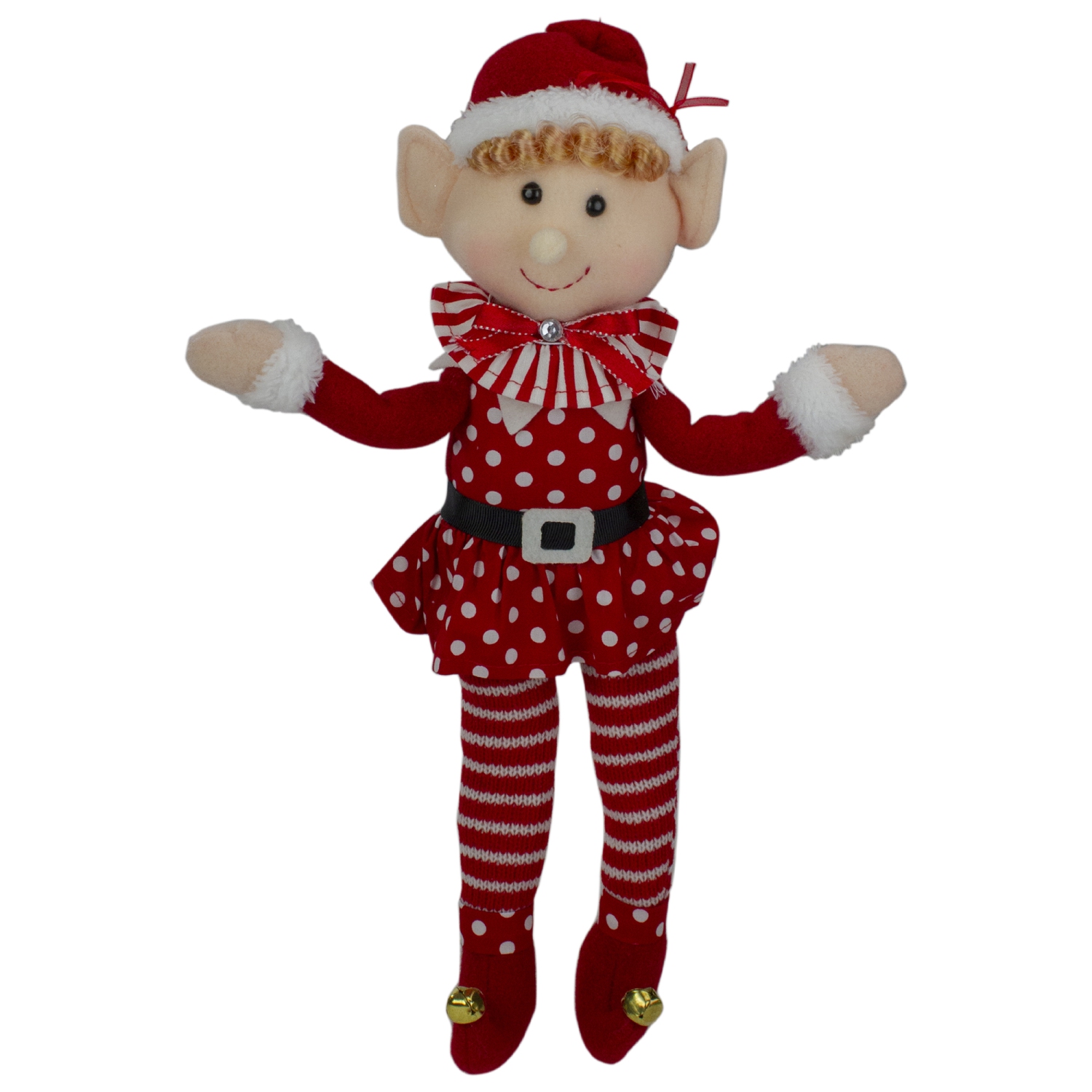 15" Girl Elf in Polka Dot Dress Christmas Ornament