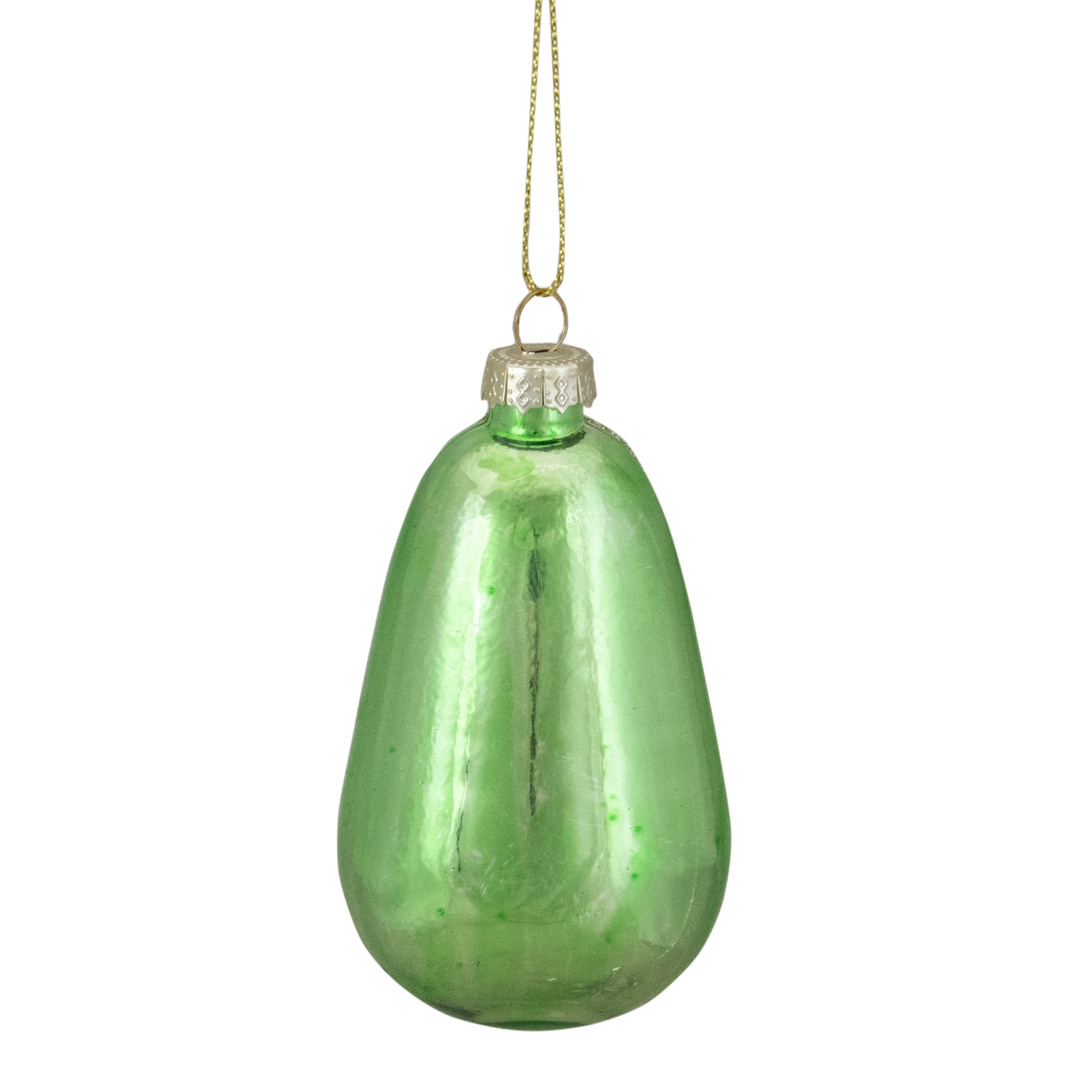 3.5" Green and White Avocado Glass Christmas Ornament