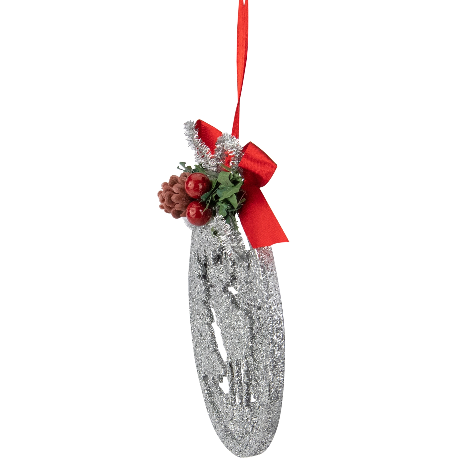 4.25" Silver Glitter Moose 2-D Cut-Out Silhouette Christmas Ornament