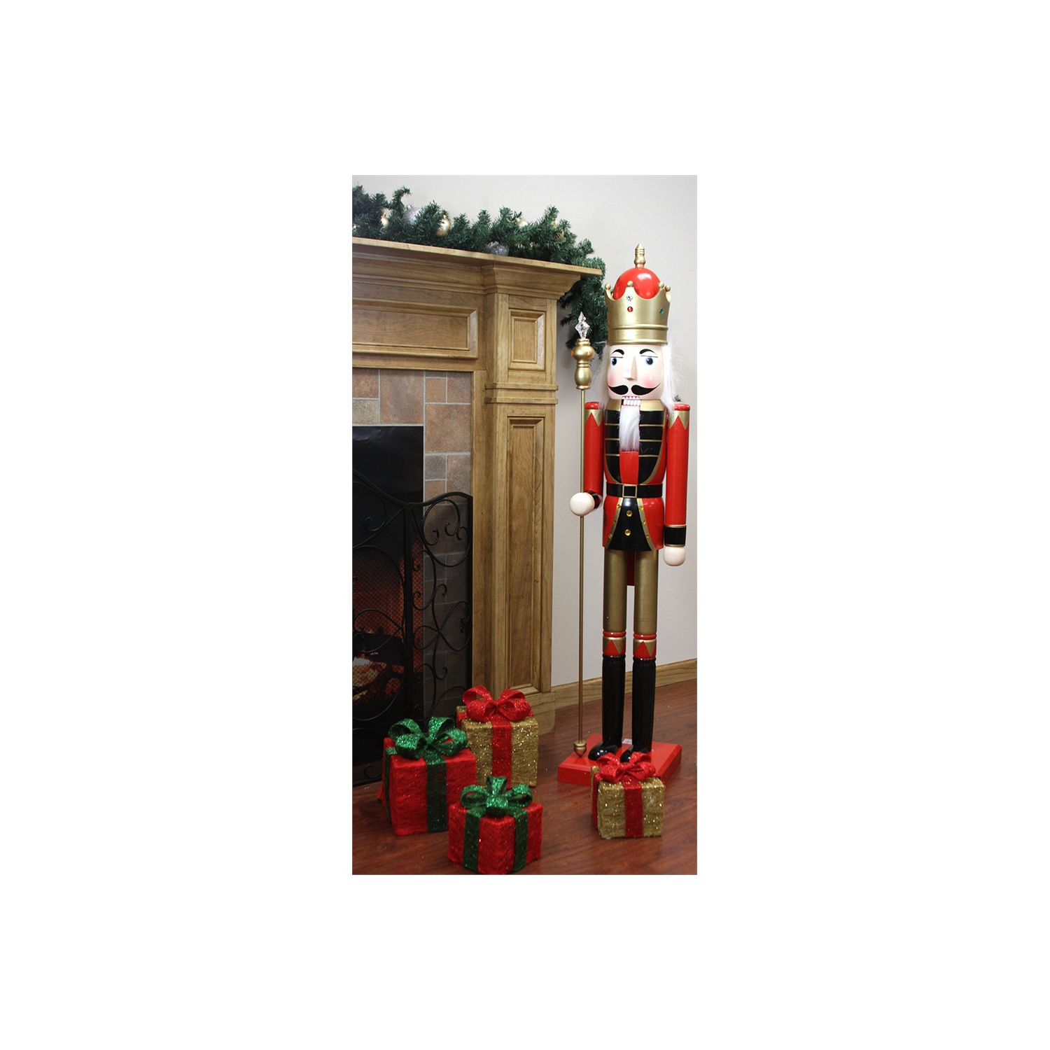 Casse-noisette de Noël de format commercial rouge et blanc de 5 pi avec Scepter