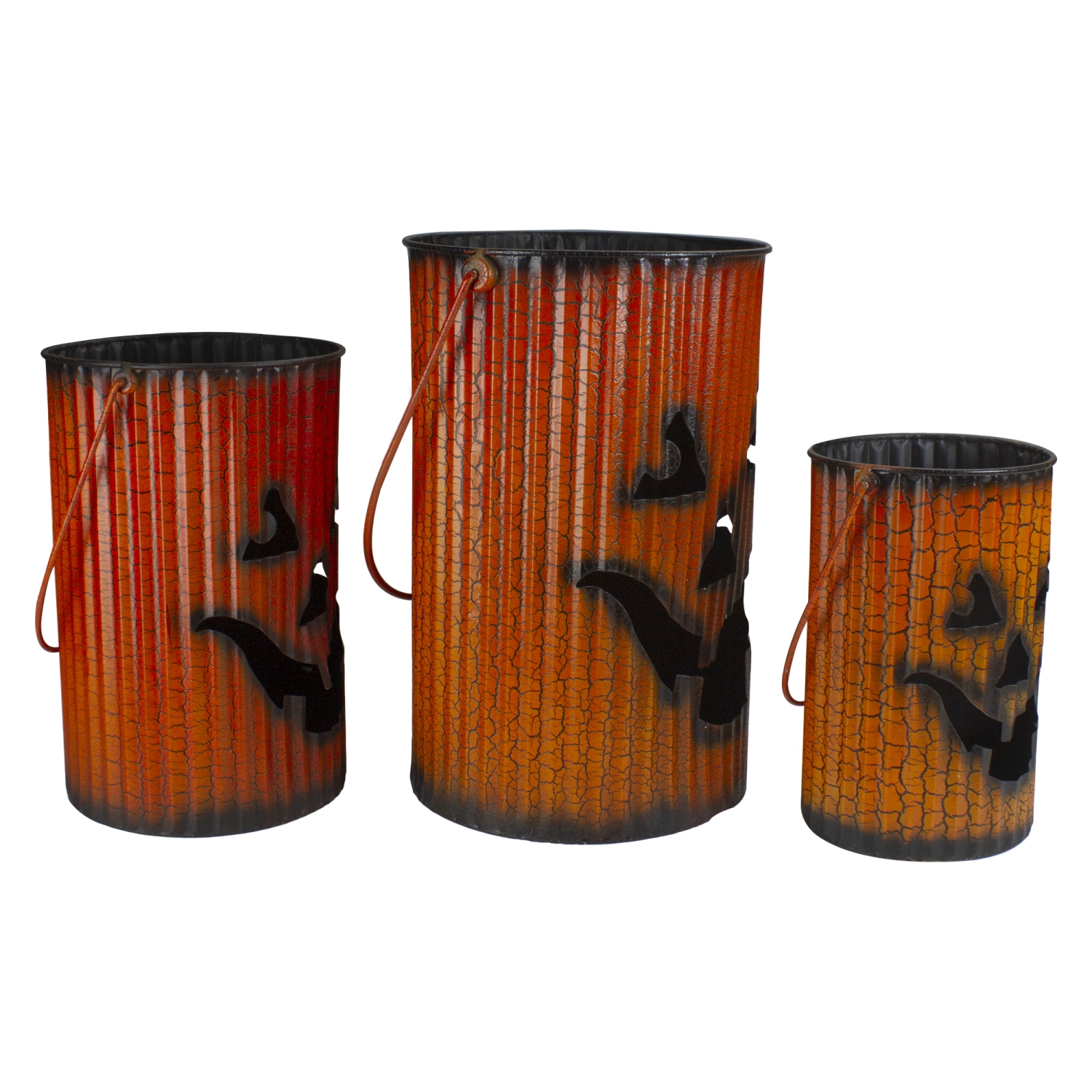 3 Piece Black and Orange Metal Pumpkin Lantern Set Halloween Decoration