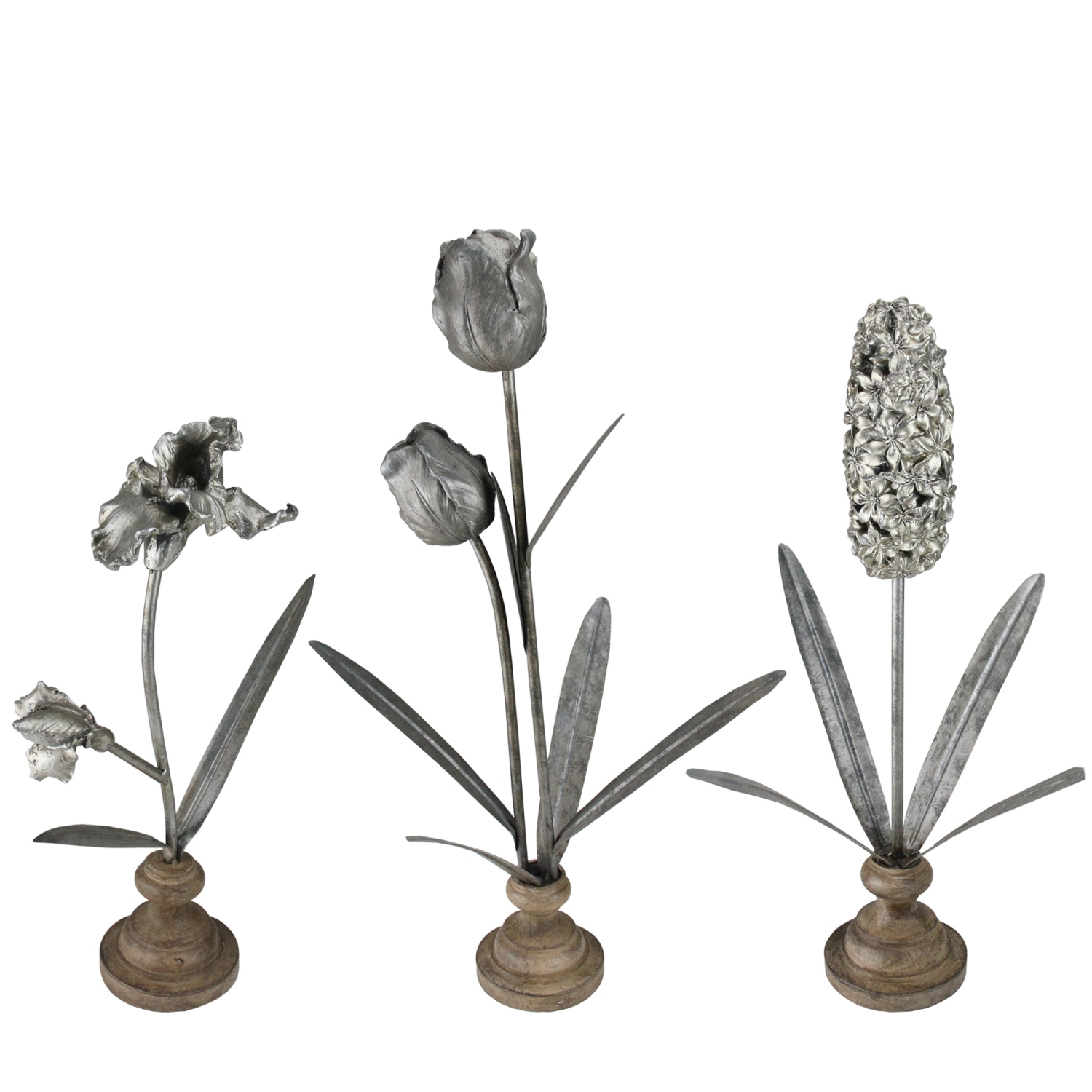 Ensemble de 3 décorations de table au fini rustique vieilli avec fleurs de 22.5 po