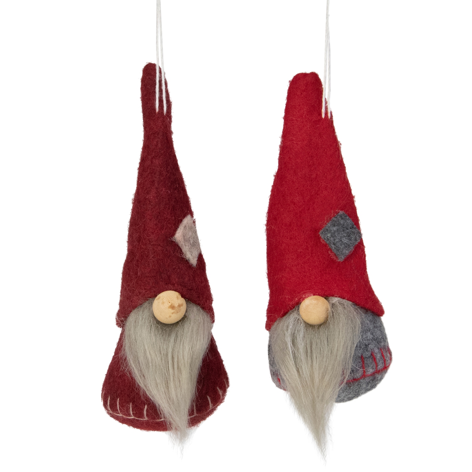Set of 2 Red and Gray Santa Christmas Gnome Ornaments 4.5"