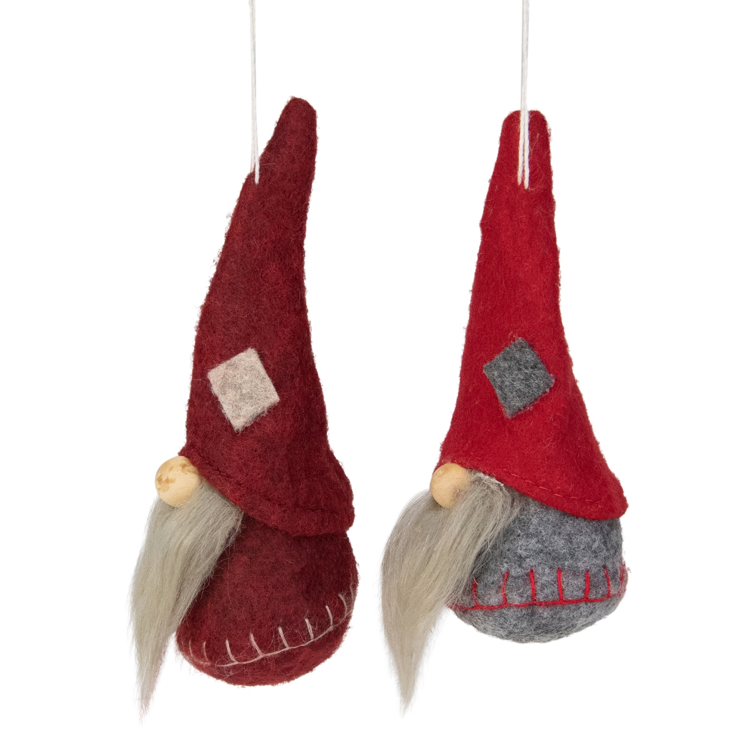 Set of 2 Red and Gray Santa Christmas Gnome Ornaments 4.5"