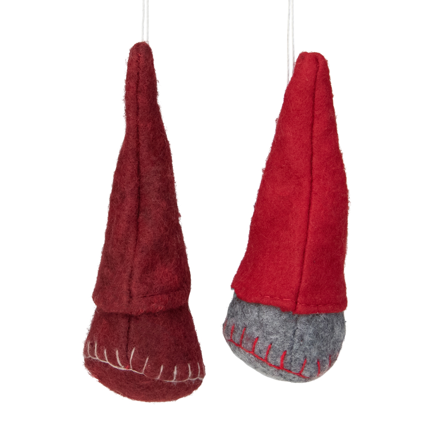 Set of 2 Red and Gray Santa Christmas Gnome Ornaments 4.5"