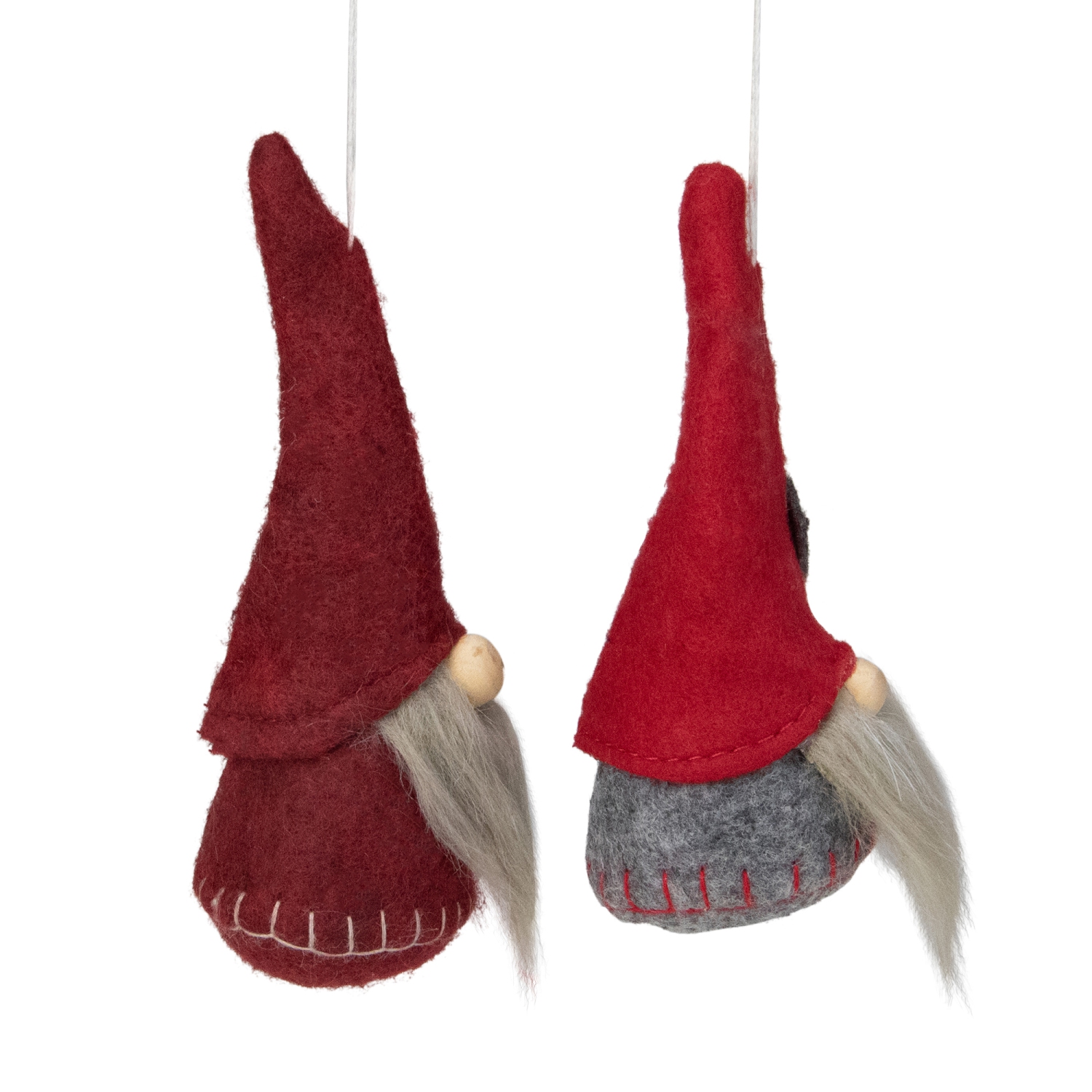 Set of 2 Red and Gray Santa Christmas Gnome Ornaments 4.5"