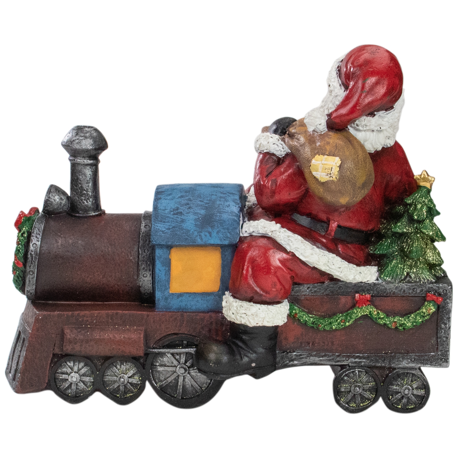 14" Red and Blue Santa on a Train Christmas Tabletop Decoration