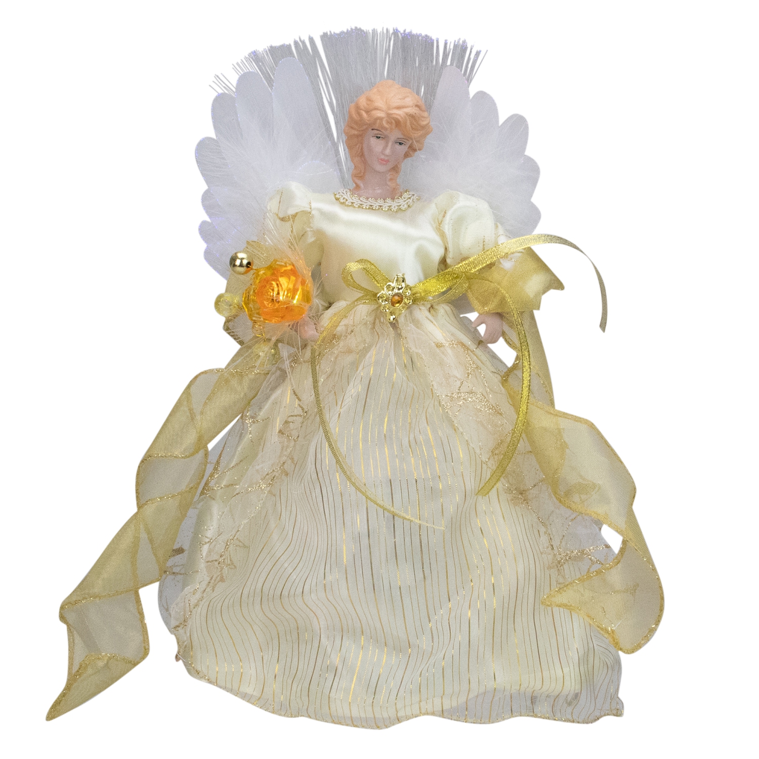 12.5" Ivory and Gold Lighted Fiber Optic Angel Christmas Tree Topper