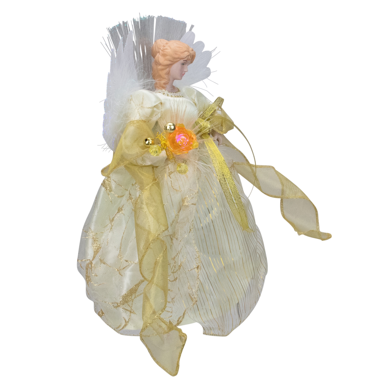 12.5" Ivory and Gold Lighted Fiber Optic Angel Christmas Tree Topper