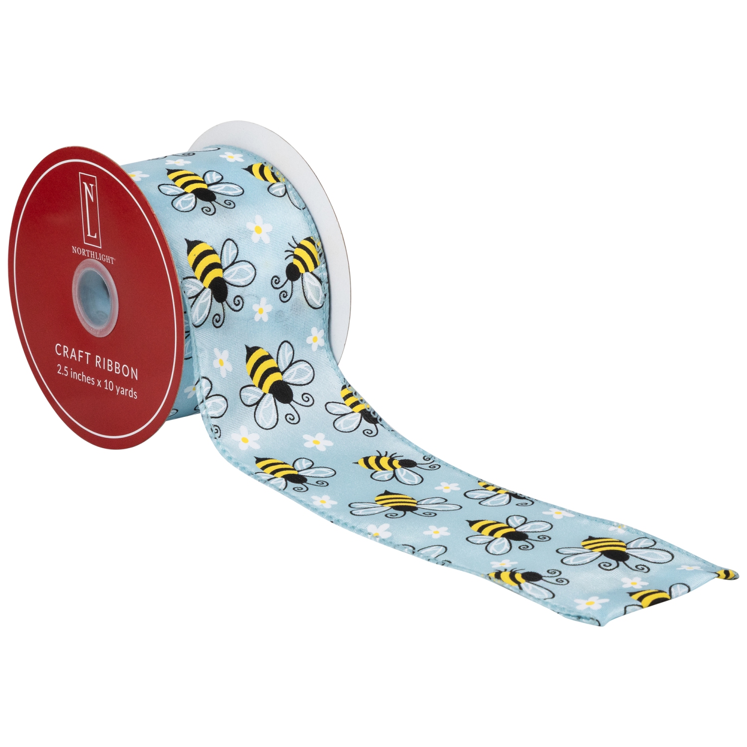 Blue Bumblebee Design Wired Spring Craft Ribbon 2.5" x 10 Yards
