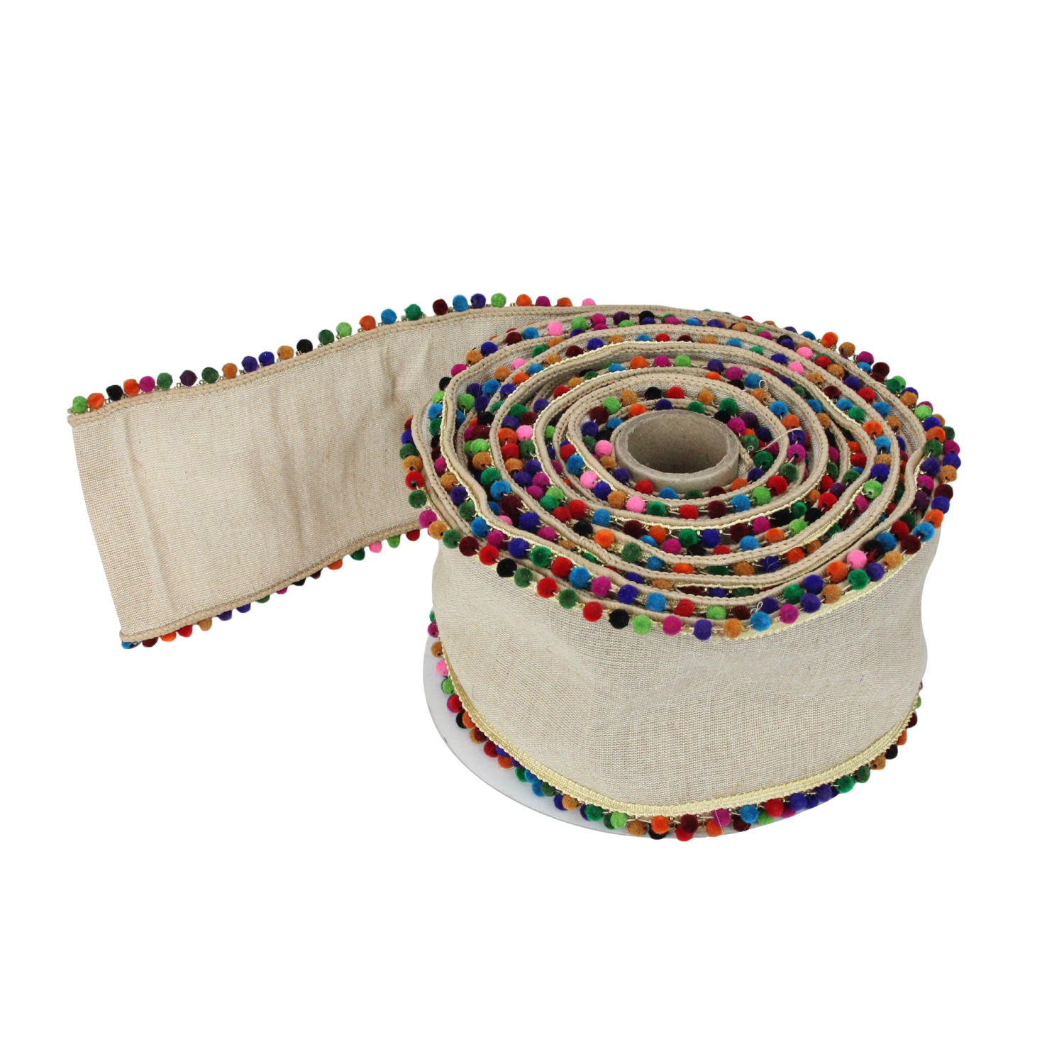 Multi-Color Pom-Pom Wired Craft Ribbon 4" x 10 Yards