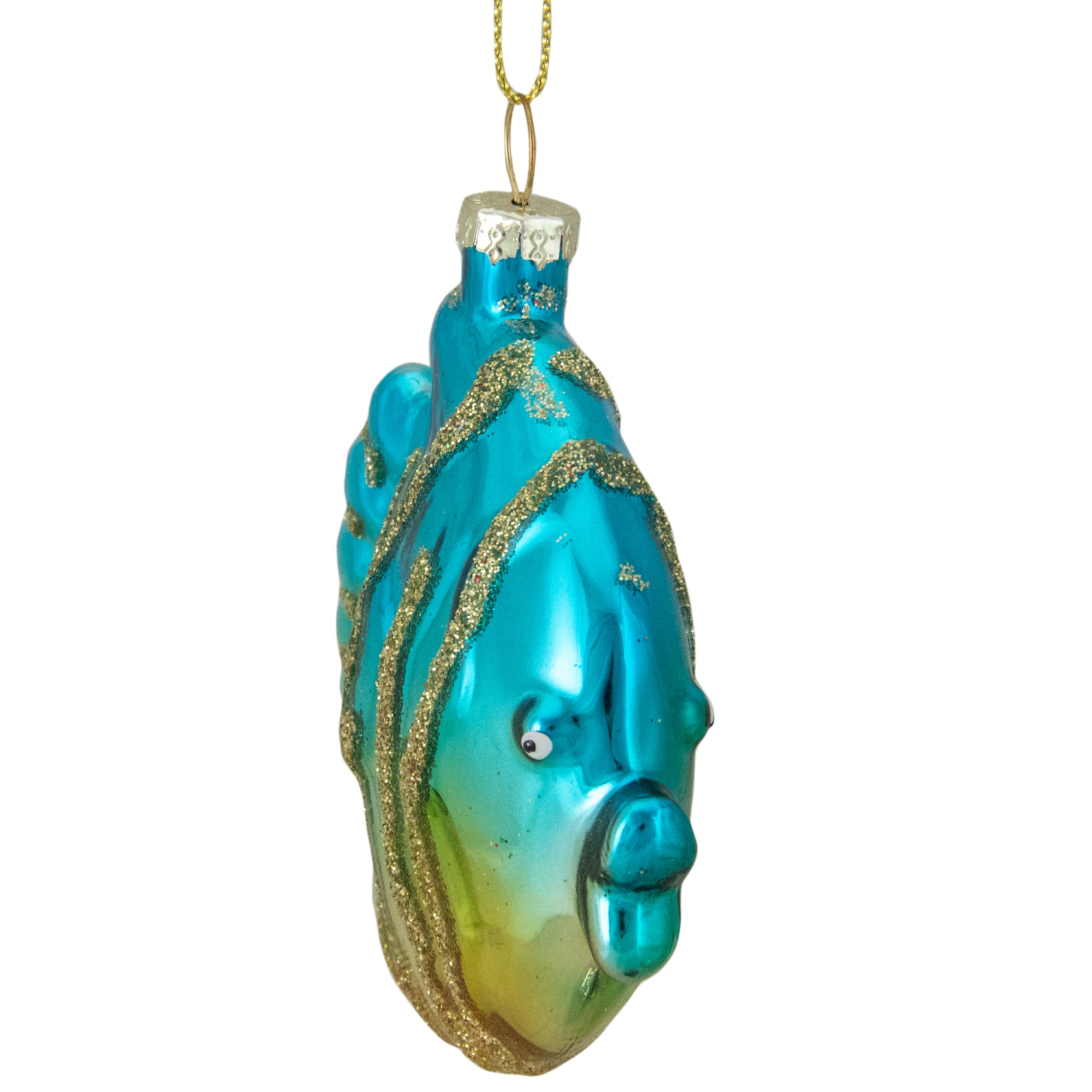 3" Turquoise and Gold Glass Fish Christmas Ornament