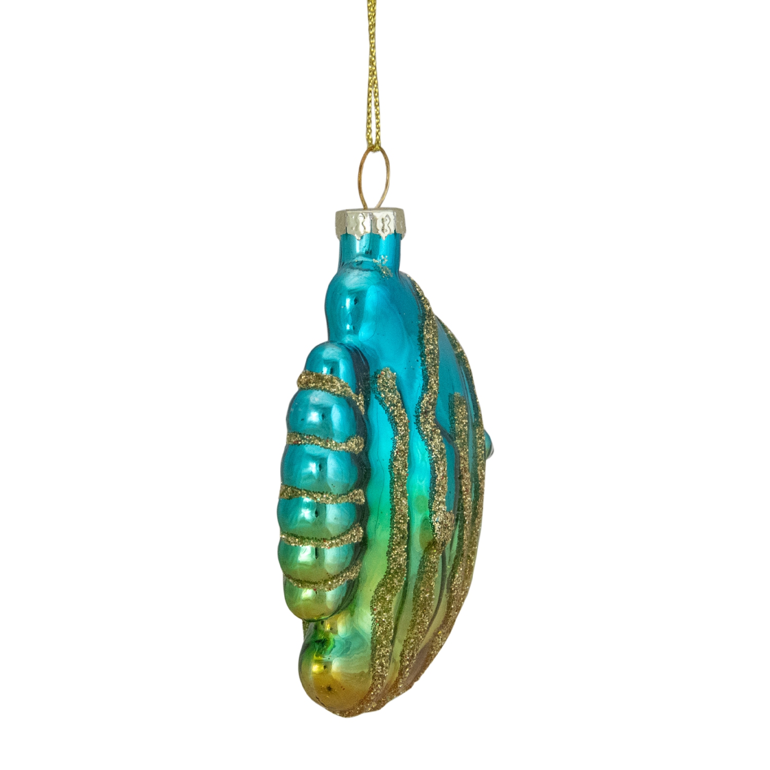 3" Turquoise and Gold Glass Fish Christmas Ornament