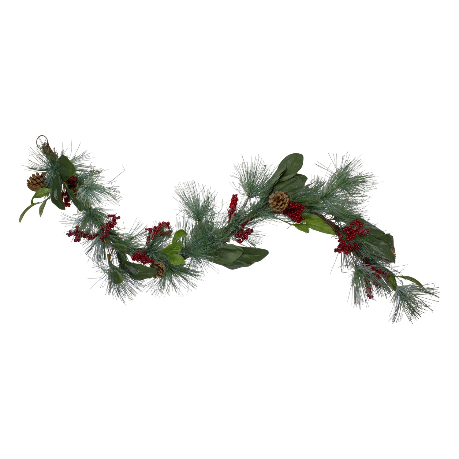 6' Leaves, Berry and Pine Needle Artificial Christmas Garland - Unlit