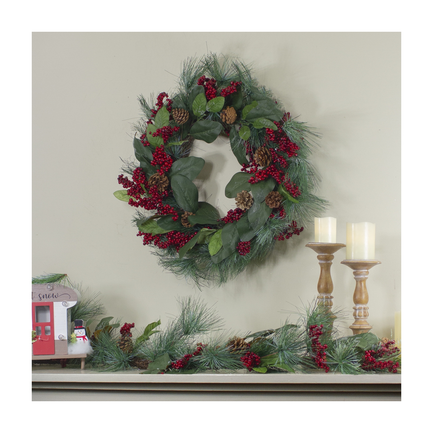 6' Leaves, Berry and Pine Needle Artificial Christmas Garland - Unlit