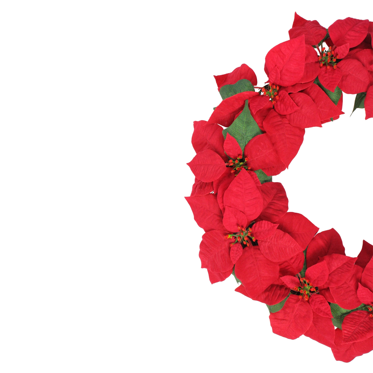Couronne de Noël en forme de fleur de poinsettia artificielle rouge de 24 po – sans lumières