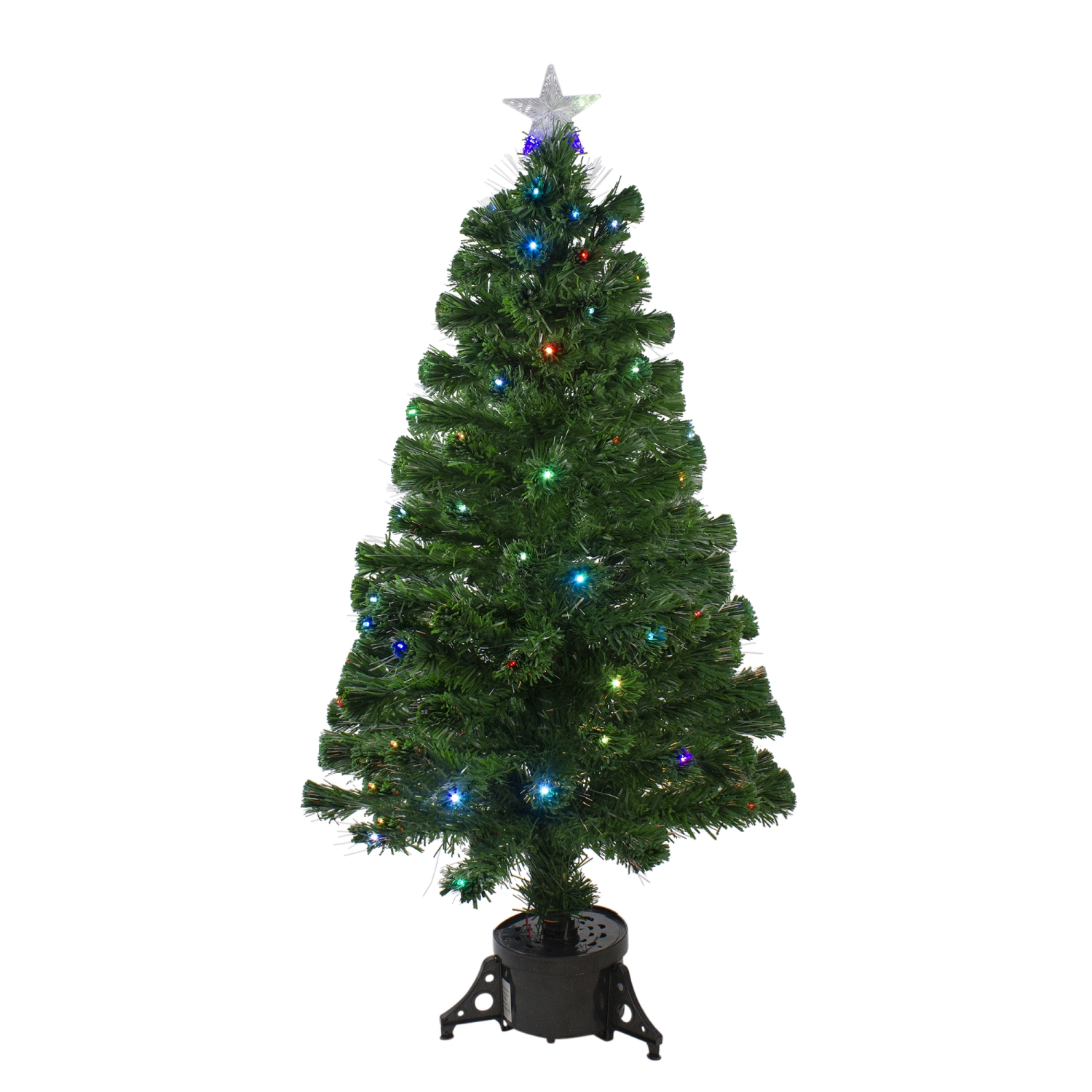 4' Pre-Lit Potted Fiber Optic with Star Tree Topper Medium Artificial Christmas Tree- Multicolor LED Lights