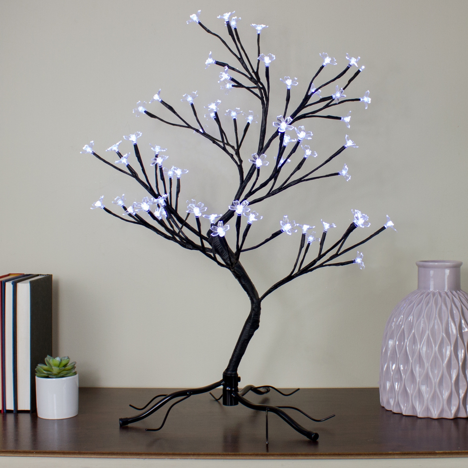 25" Pre-Lit Japanese Sakura Blossom Flower Artificial Tree - Pure White LED Lights