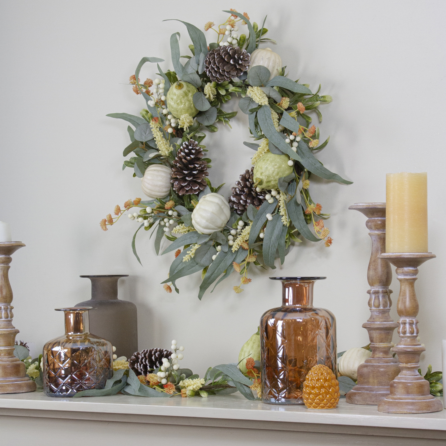 Gourds and Foliage Artificial Thanksgiving Wreath - 24-Inch, Unlit