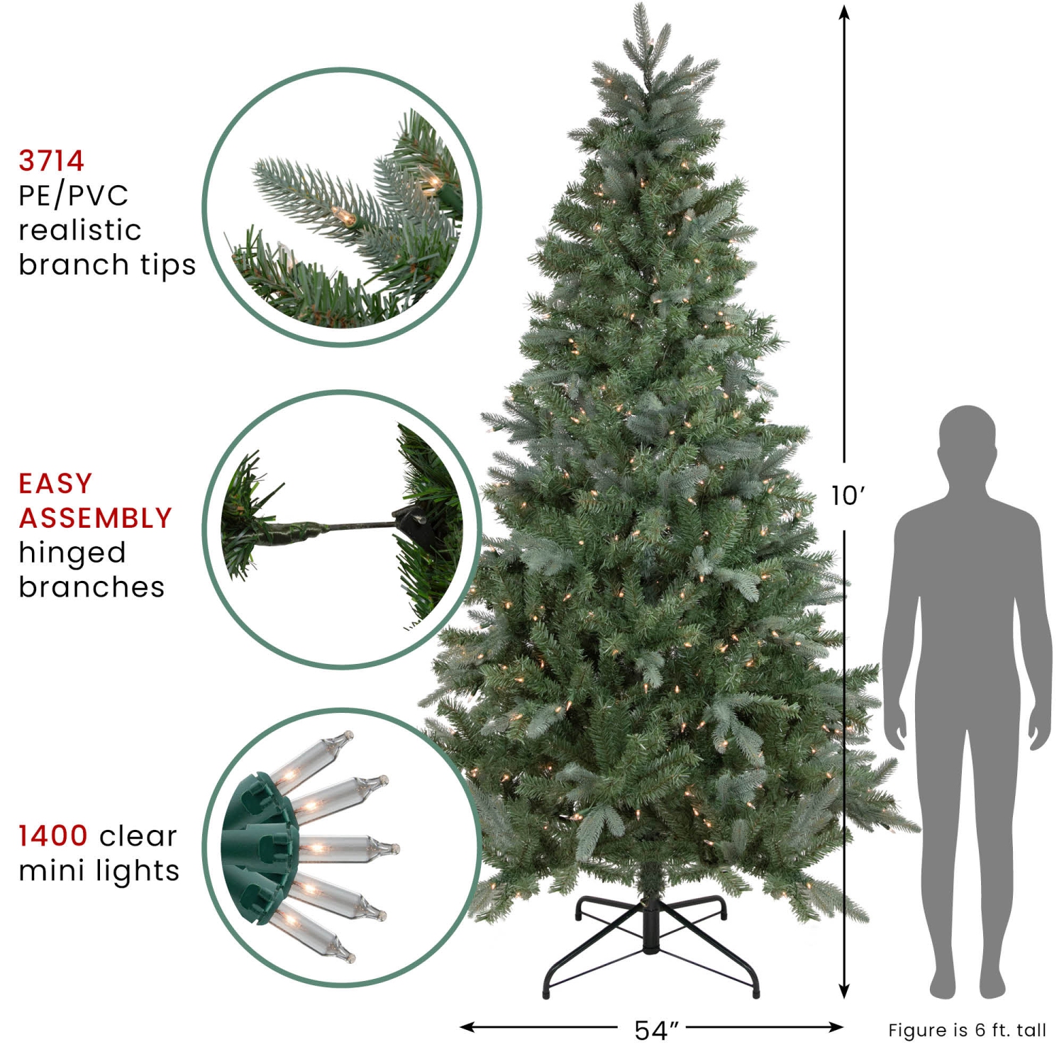 10' Pre-Lit Slim Granville Fraser Fir Artificial Christmas Tree, Clear Lights