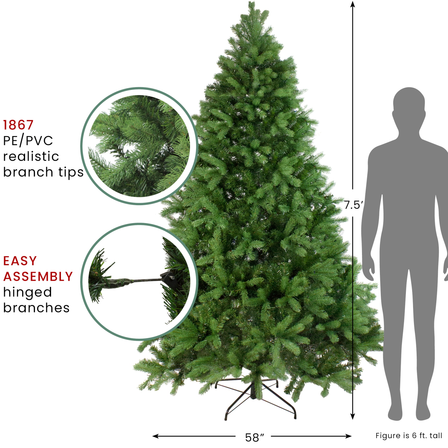 7.5' Full Noble Fir Artificial Christmas Tree - Unlit