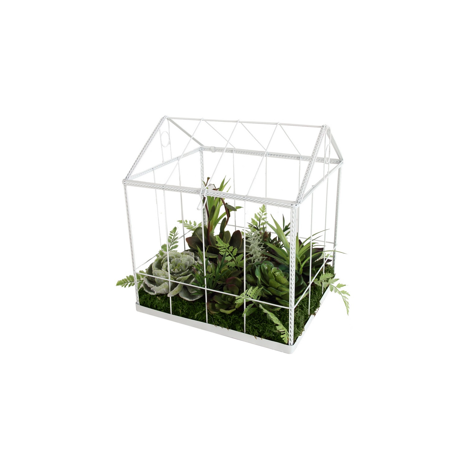 10" Green and White Artificial Succulent Garden House Tabletop Decor