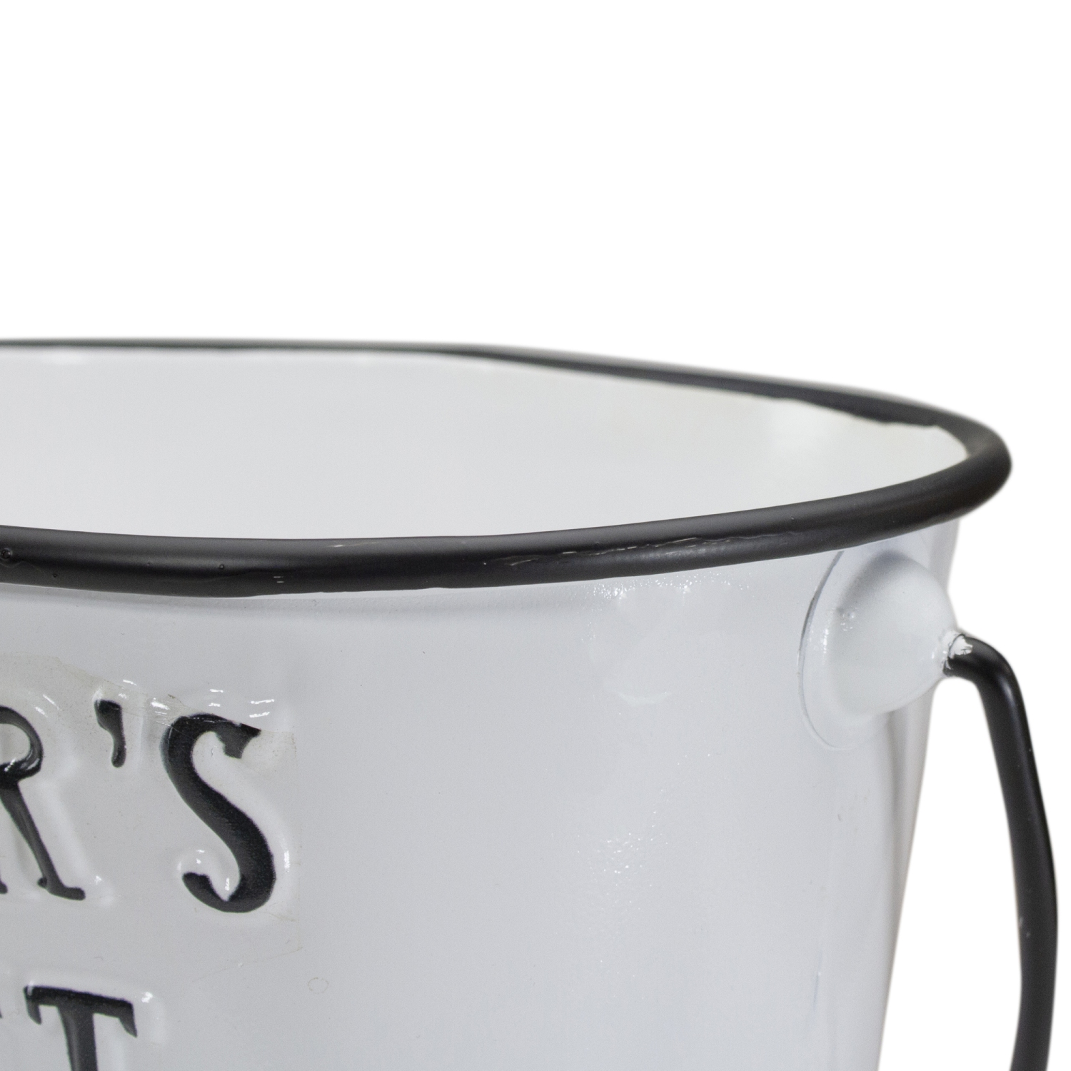 10.5" White and Black "Farmer's Market" Lemon's Metal Bucket with Handle