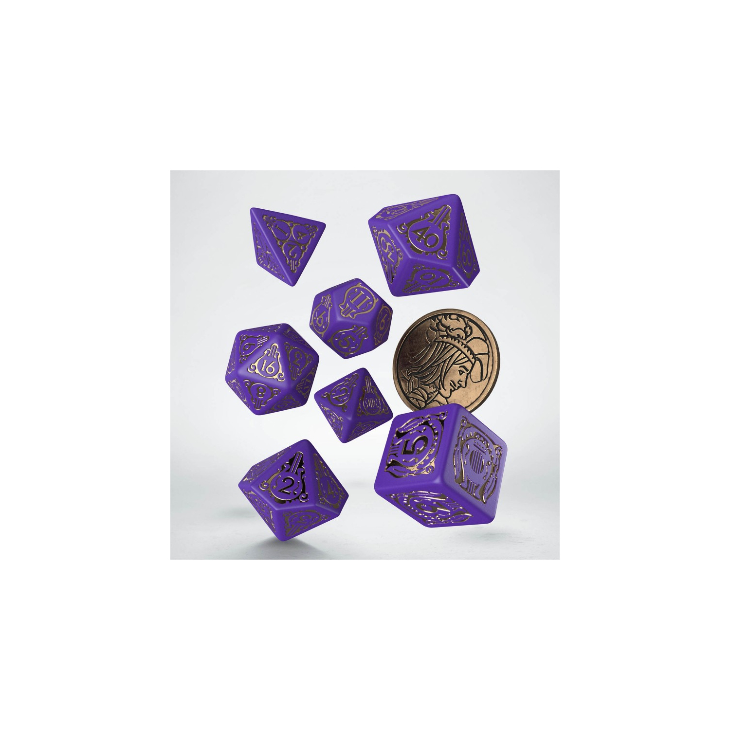 The Witcher Dice Set: Dandelion - Viscount De Lettenhove 7 Polyhedral Dice & 1 Metal Coin