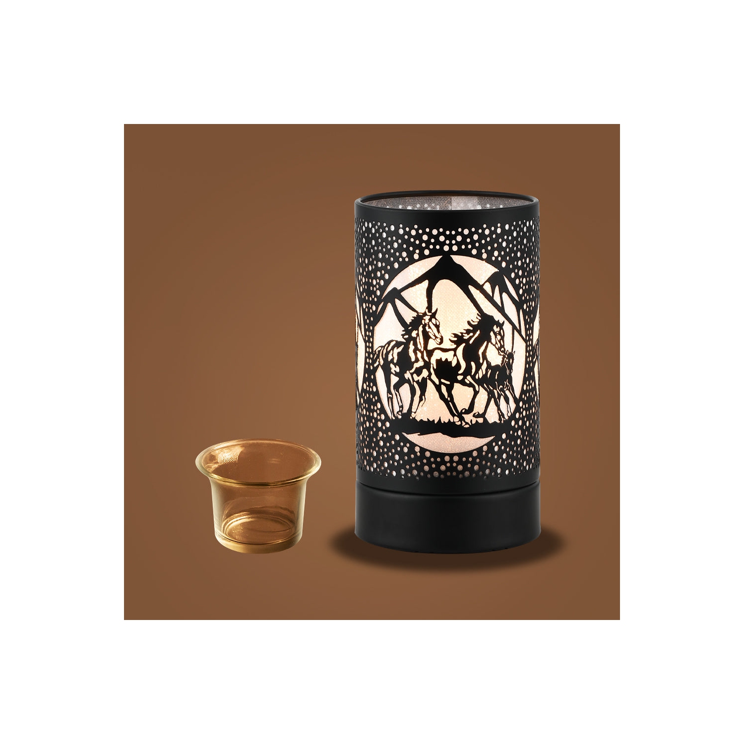 Lampe tactile de 7 po, brûleur à huile, chauffe-cire, chevaux noirs