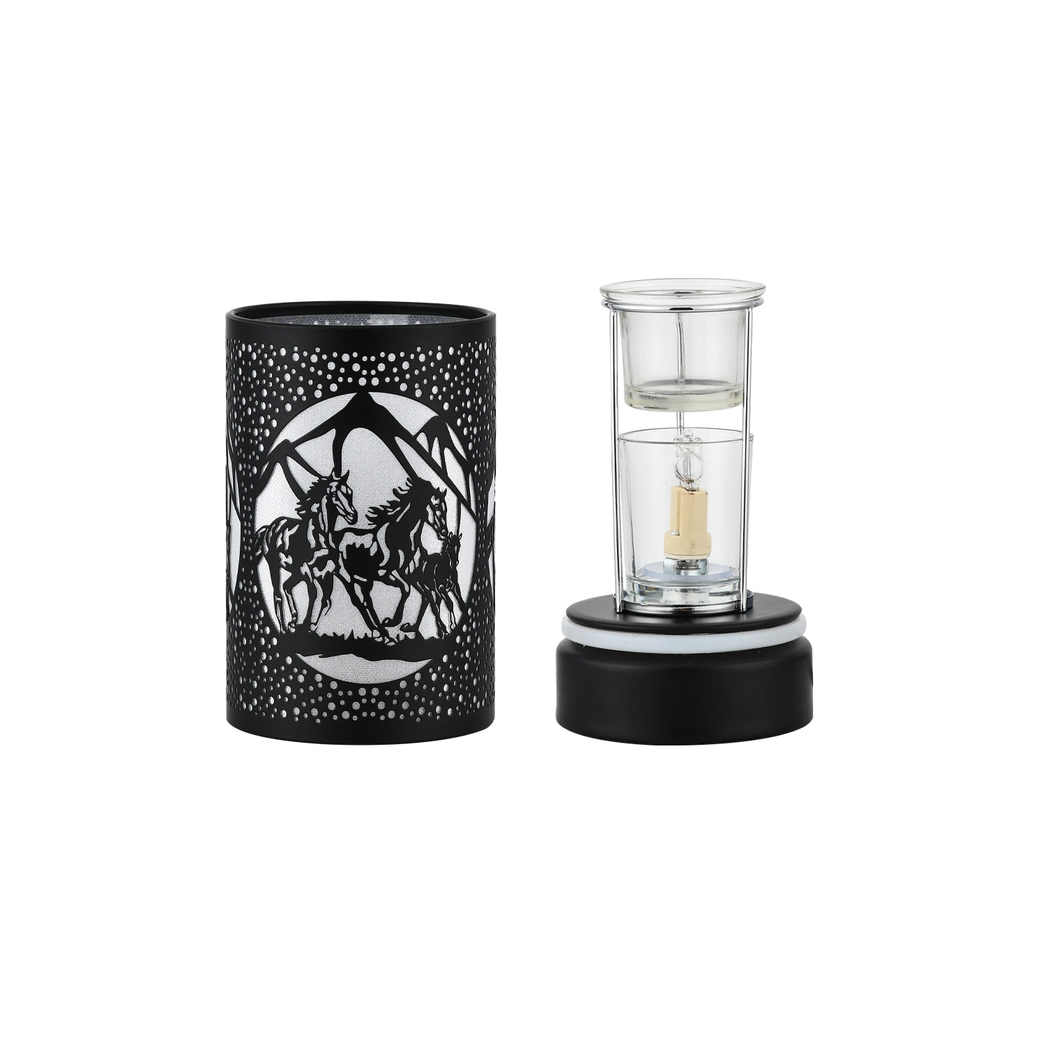 Lampe tactile de 7 po, brûleur à huile, chauffe-cire, chevaux noirs