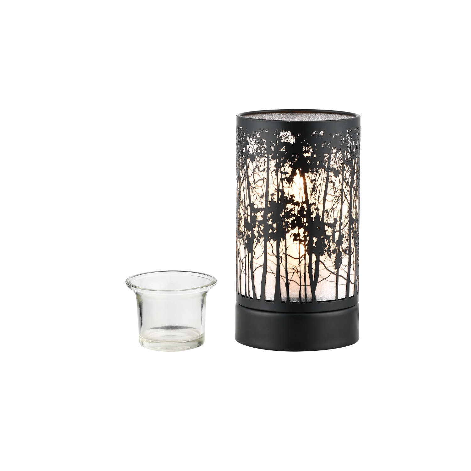 7" Touch lamp/Oil burner/Wax warmer-Black Morning Trees