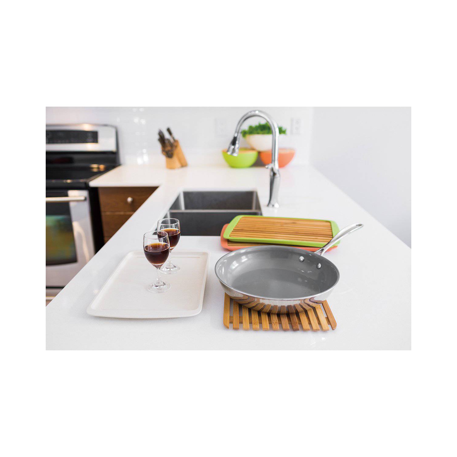 Couvercle de planche à découper en bambou avec espaces à miettes; Grand plateau de service en fibres de bambou blanc