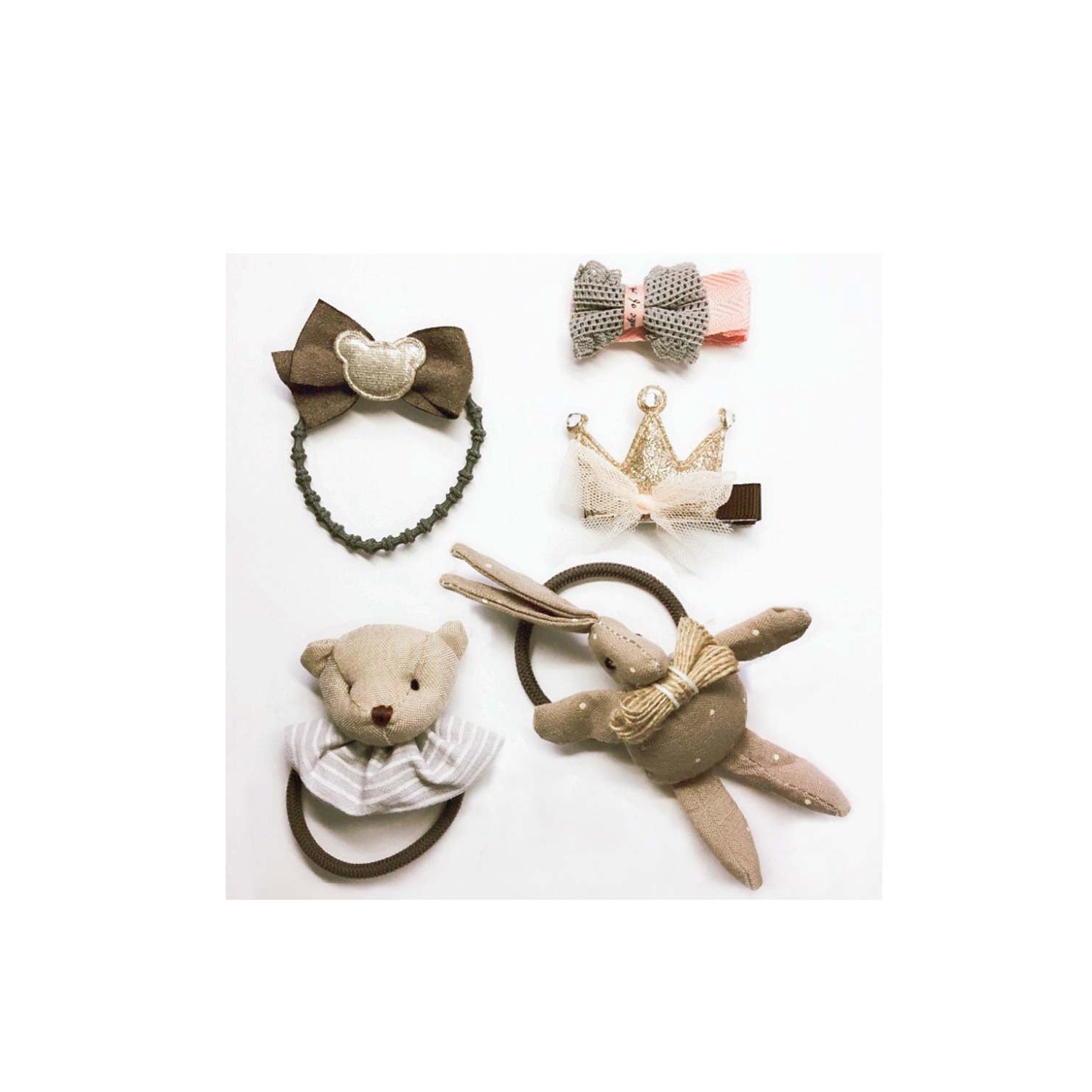 Coffret-cadeau 5 pièces pour enfants, lapin brun, fait à la main