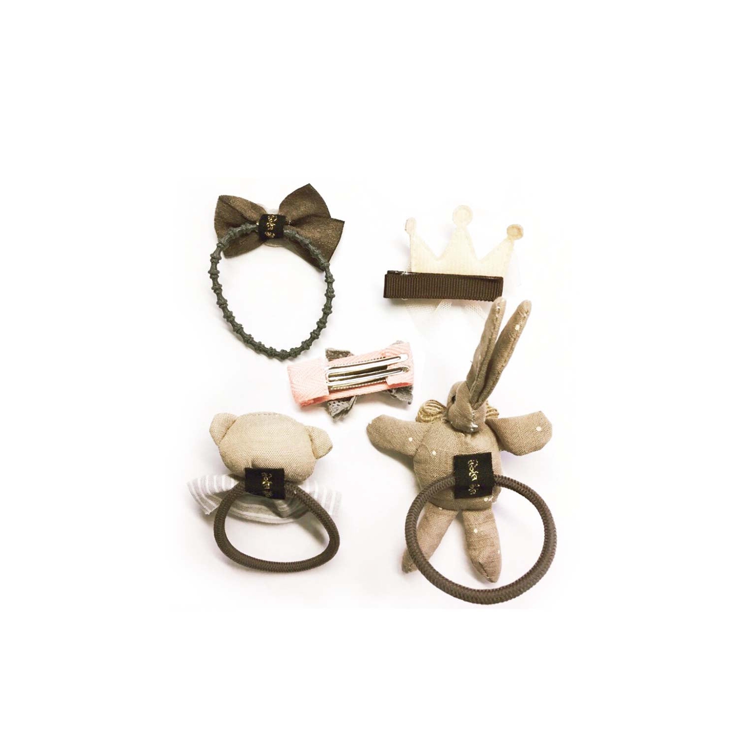 Coffret-cadeau 5 pièces pour enfants, lapin brun, fait à la main