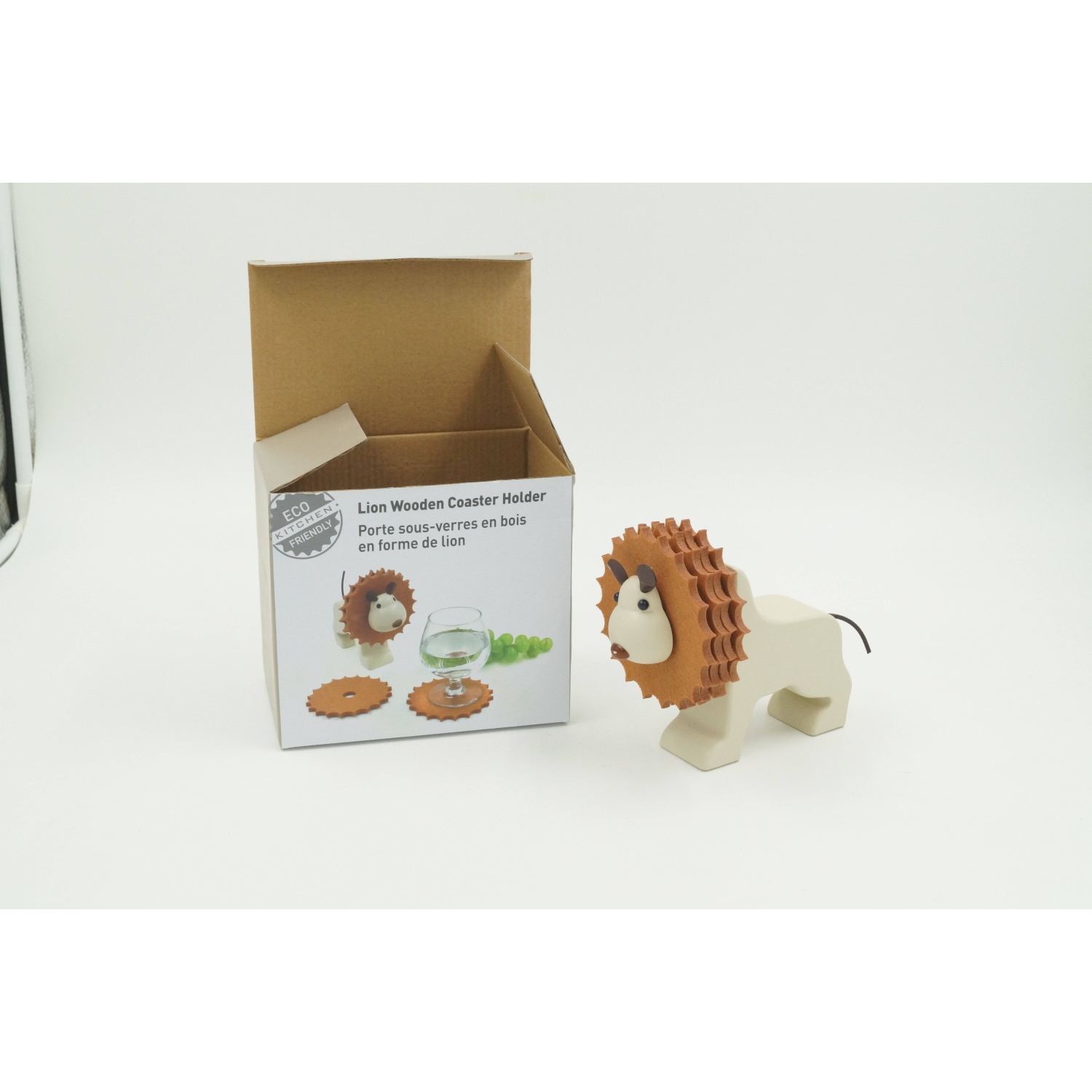 Wooden Coaster Holder Lion