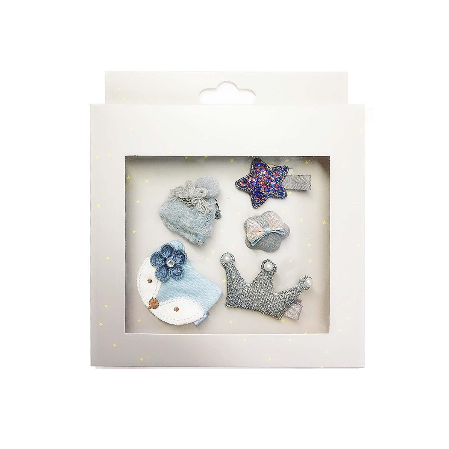 Coffret-cadeau pour enfants de 5 accessoires pour cheveux fait à la main, chapeau bleu