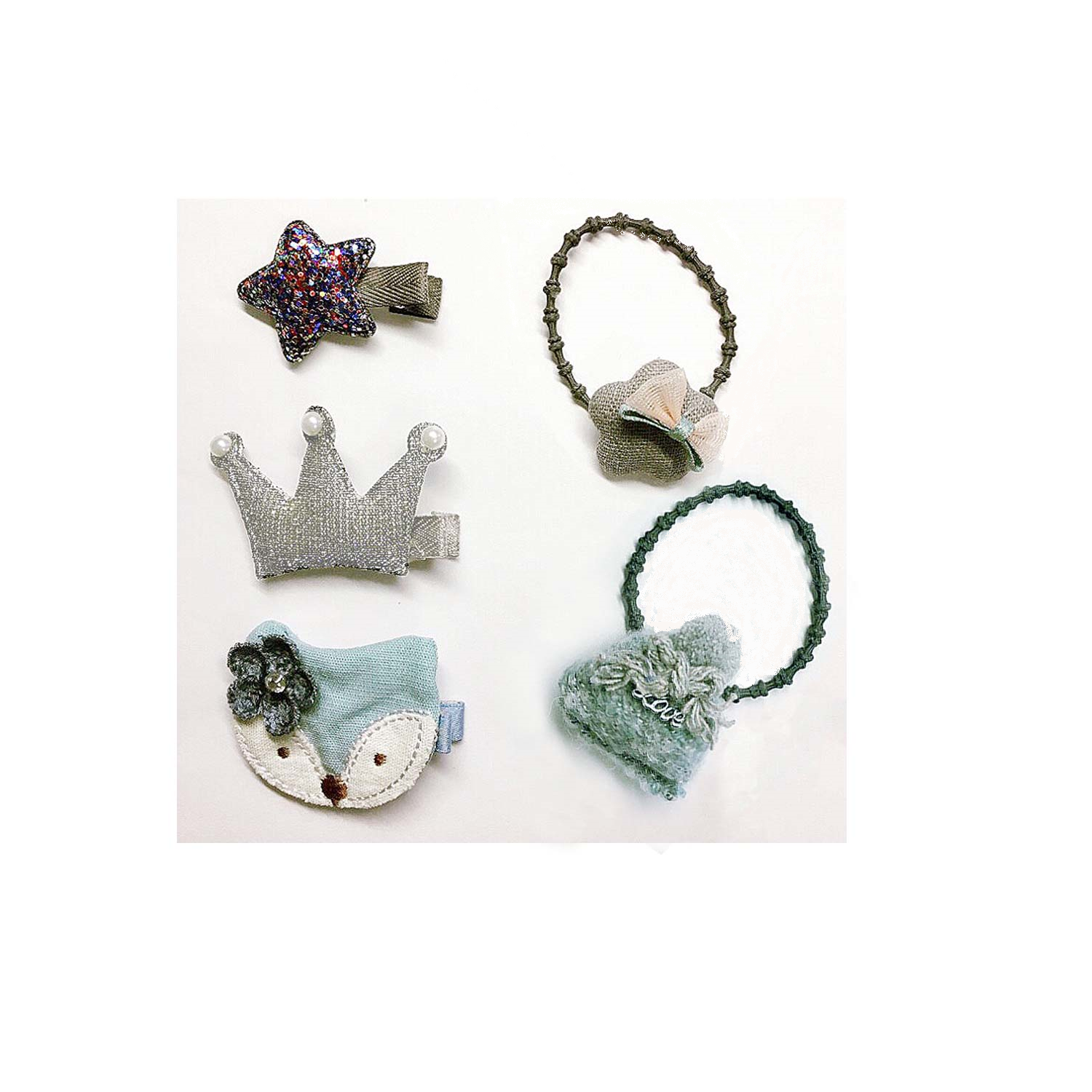 Coffret-cadeau pour enfants de 5 accessoires pour cheveux fait à la main, chapeau bleu