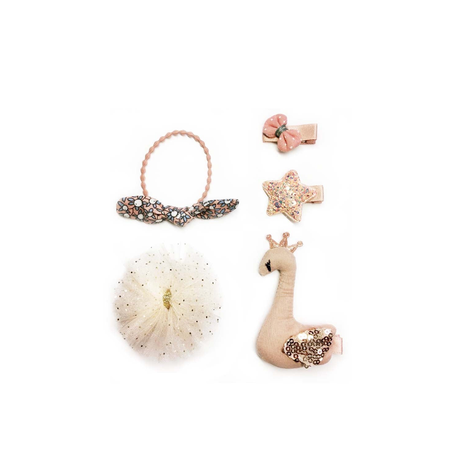 Handmade 5 Pieces Hair Accessory Kids Gift Set, Pink Swan