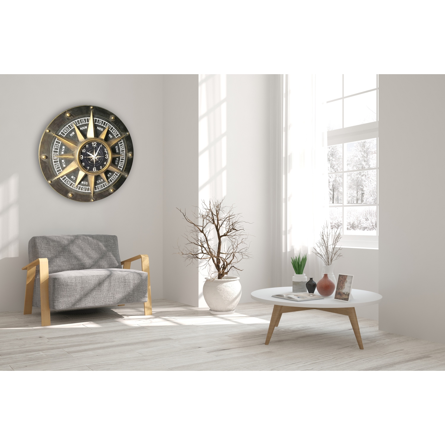 Compass Metal Wall Clock