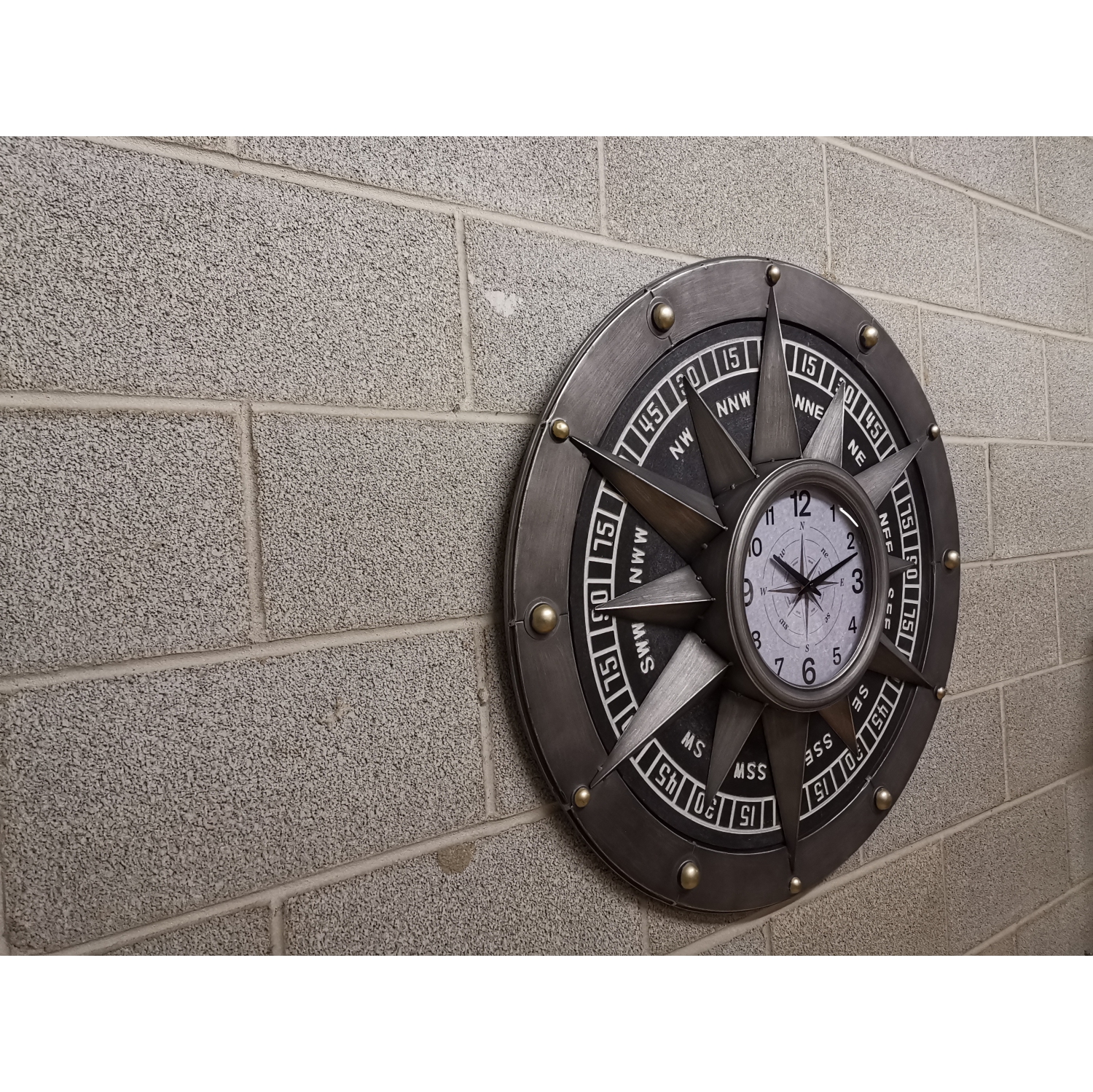 Compass Metal Wall Clock