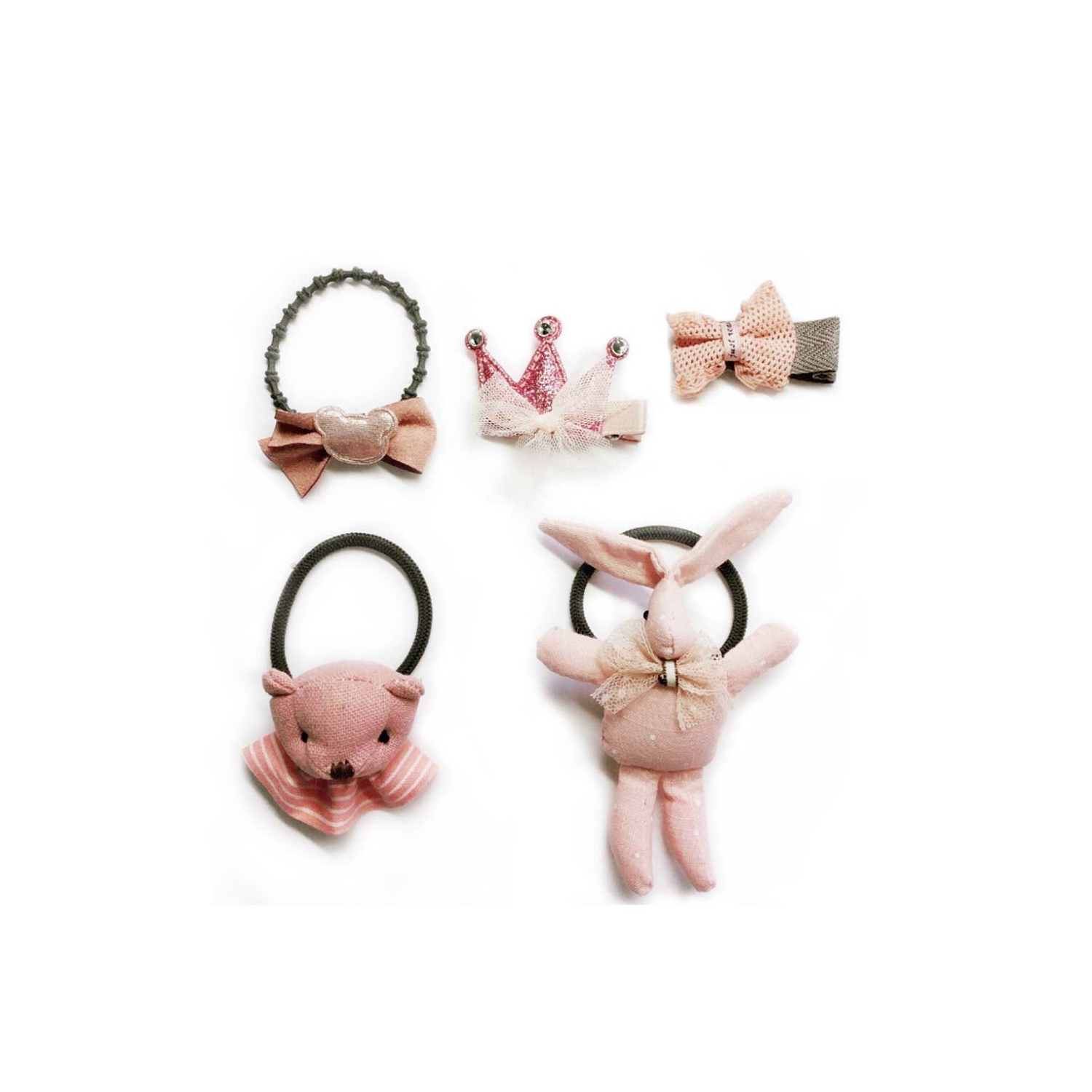Handmade 5 Pieces Hair Accessory Kids Gift Set, Pink Bunny