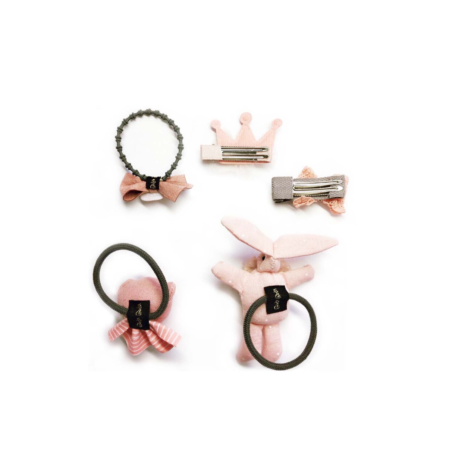 Handmade 5 Pieces Hair Accessory Kids Gift Set, Pink Bunny