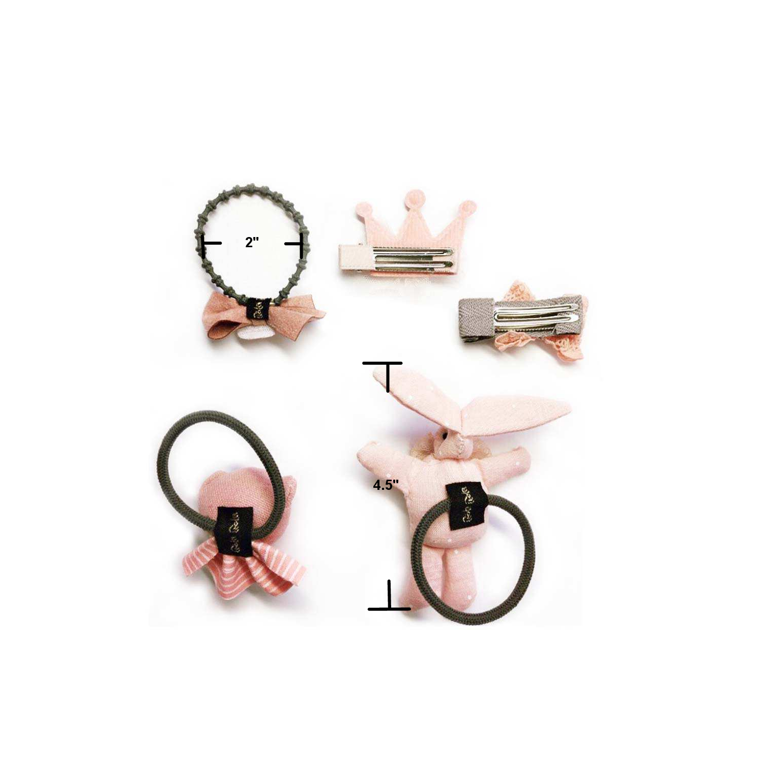 Handmade 5 Pieces Hair Accessory Kids Gift Set, Pink Bunny
